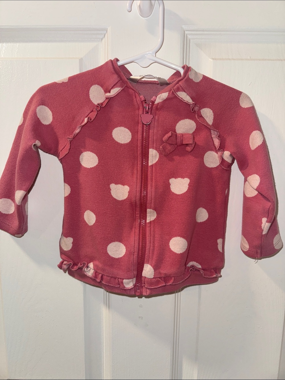 Mayoral Pink Polka Dot Bear Zip Jacket with Bow Size 12am